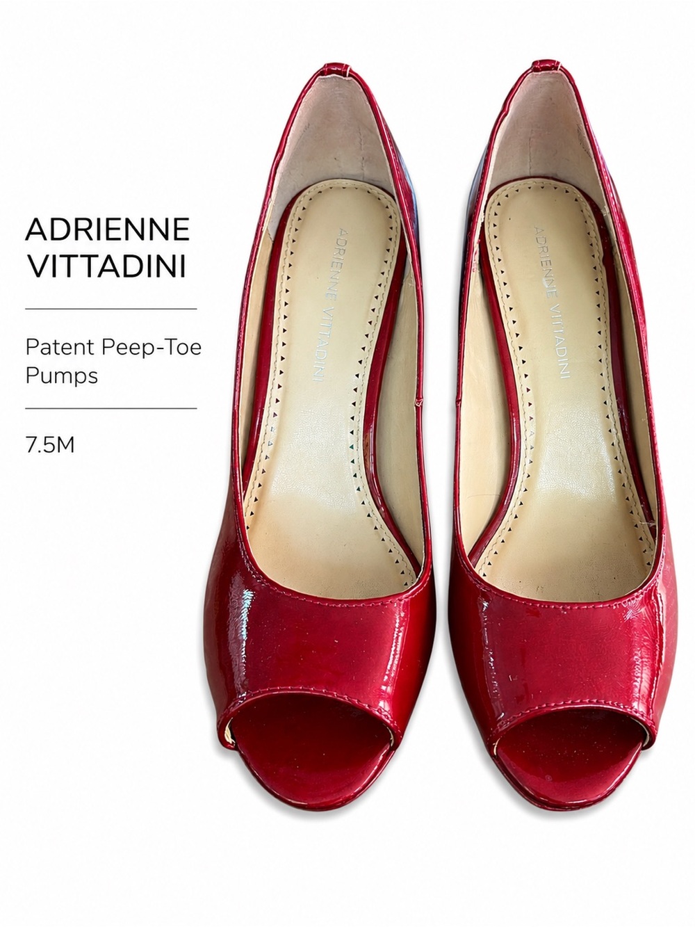 Adrienne Vittadini Red Patent Peep Toe Platform Pumps Heels 7.5M